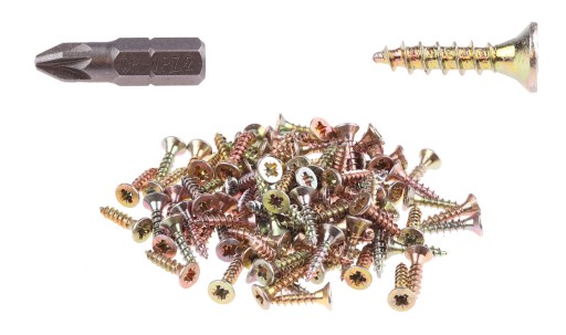 SKRUTKA DO DREVA 3,5 x 16 mm ZLATÁ POZINKOVANÁ ŽLTÁ 100 KS + KUŽELOVÝ BIT PZ2
