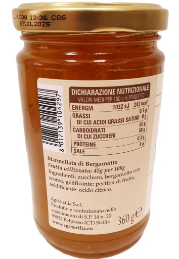 Bergamotový citrónový džem PRÍCHUTY SICÍLIE 360 gr