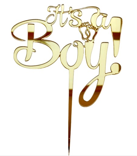 Je to Boy Baby Shower Topper narodení chlapca Golden Plexi