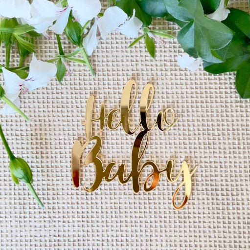 Bočná ozdoba na tortu Hello Baby Golden Plexi Mirror