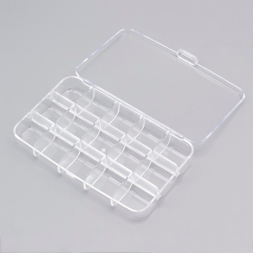 Nádoba na korálky a kamienky, plast, 15x9,2x2,5cm, 15 priehradiek, 1 ks.