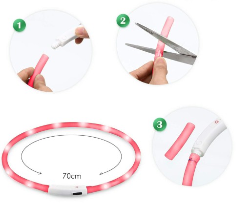 SVIETIACI LED Obojok PRE PSA A MAČKU 70cm ČERVENÝ USB NASTAVITEĽNÝ VODEODOLNÝ
