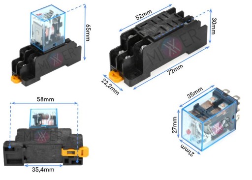 Stýkač Relé 230V AC 2x5A 1x10A so zásuvkou