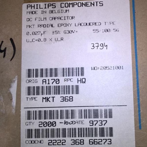 Kondenzátor MKT368 Philips 27nF 630V R15 5% x5