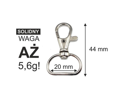 Kovová karabina 20 mm na tašku kľúčov, 25 ks.