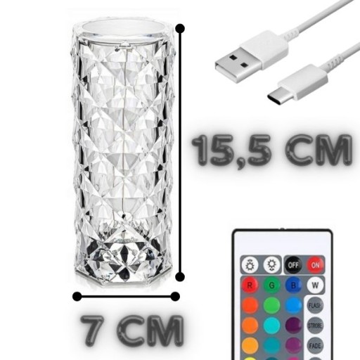 KRYŠTÁLOVÁ STOLOVÁ LAMPA SPÁLŇOVÁ STOLNÁ LAMPA RGB DIAMANTOVÁ LED + DIAĽK.