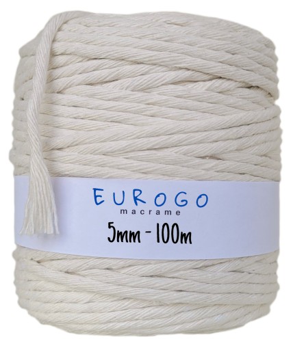 Točená bavlnená šnúra Macrame, prírodná, 100 m, 5 mm