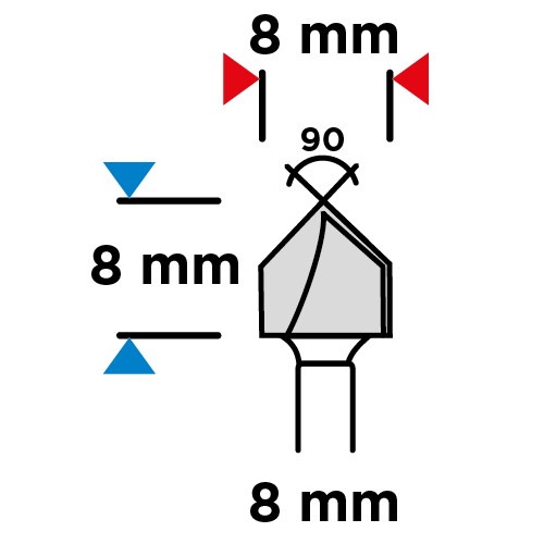 Fréza na drážky v tvare V, HM, 8 x 8 mm, stopka 8 mm