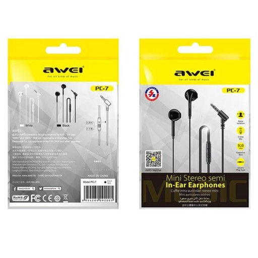 Stereo slúchadlá AWEI PC-7 3,5 mm jack čierna/čierna