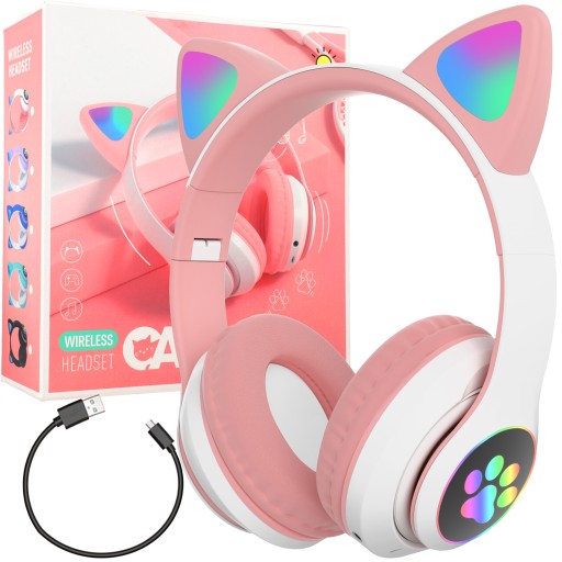 SLÚCHADLÁ PRE DETI BLUETOOTH LED RGB MAČACIE UŠI