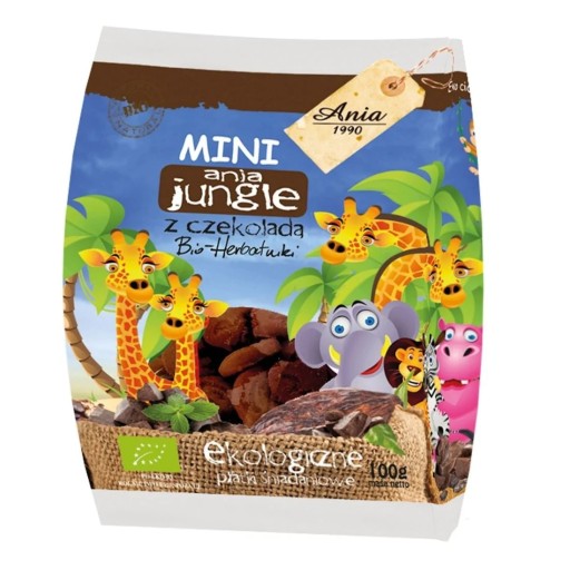 Mini Jungle sušienky s bio čokoládou 100 g Ania