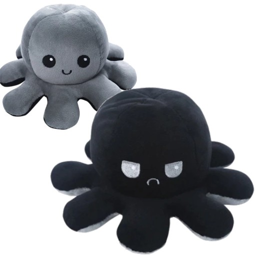 Maskot Octopussy 2v1, obojstranný plyš, plyšová hračka, medvedík so smajlíkom