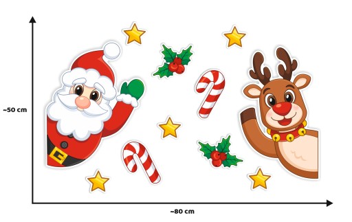 Zimná vianočná dekorácia na okenné dvere SANTA AND THE SINDEER ~A3 obojstranná