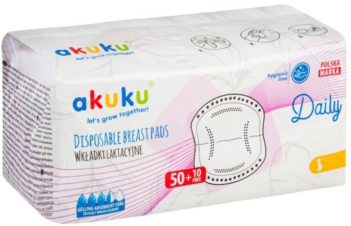 AKUKU LAKTAČNÉ VLOŽKY, savé, gélové, VEĽKÉ BALENIE 60 ks