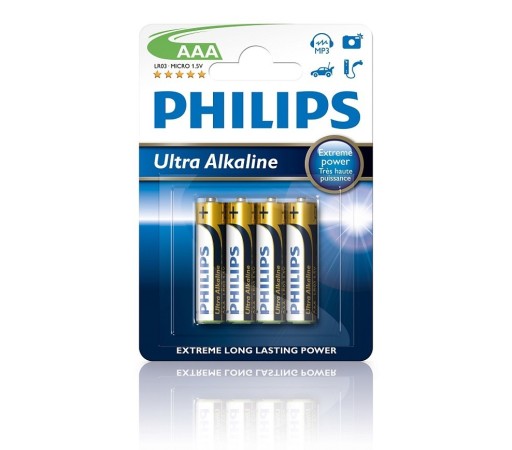 AAA LR03 BATÉRIE 4 ks Súprava PHILIPS Pevné batérie VYDRŽUJÚ DLHO