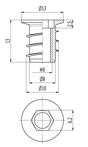 10x Drevená skrutkovacia objímka M6x13 mm