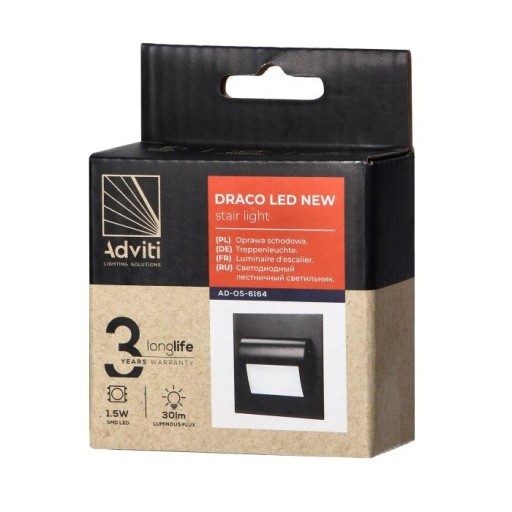 Schodiskové svietidlo pod omietku čierna LED 1,5W 12V DC 30lm 3000K DRACO ORNO