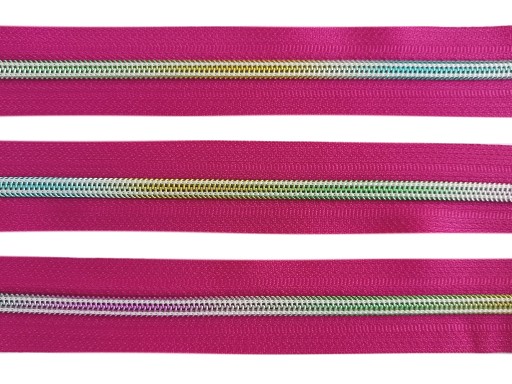 Páska na zips 5 mm, špirála, dúhový zips, metrový, RUŽOVÝ, 5 metrov
