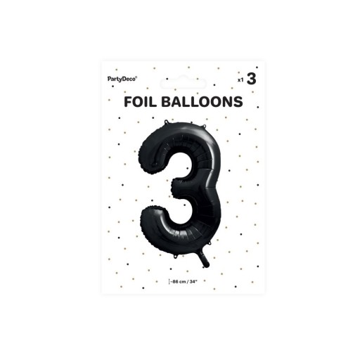 FÓLIOVÝ BALÓN ČÍSLO 3 ČIERNY veľký 86 cm pre HEL k narodeninám