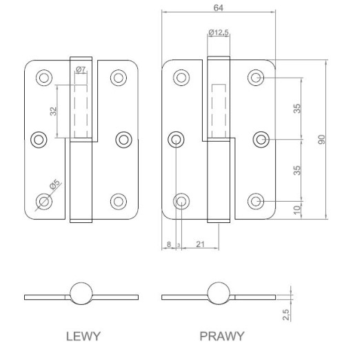 ROZPOJOVACÍ PÁNT 90 x 65 mm NEREZ INOX