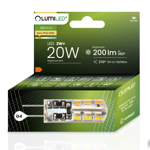 LED CAPSULE žiarovka MINI G4 2W = 20W 3000K TEPLÁ FARBA 12V LUMILED