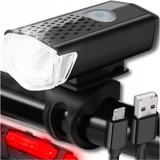 LED CYKLISTICKÁ LAMPA NA BICYKEL, NA RIADTIKÁ, VÝKONNÁ, NABÍJACIA, USB + ZADNÁ