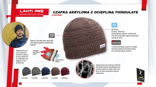 Akrylový klobúk s izoláciou THINSULATE 3M, hnedá melanž Lahti Pro L102180