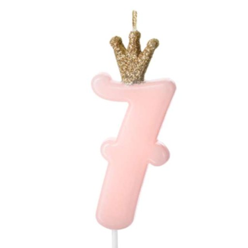 Narodeninová sviečka číslo 7, svetloružová, 9,5cm