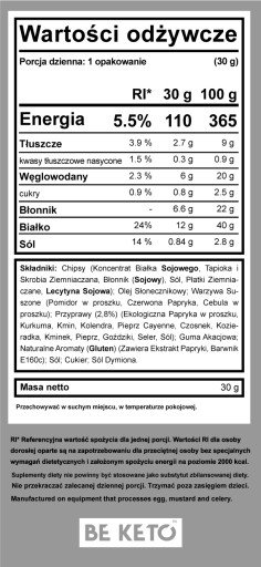 BeKeto Keto CHIPS - SPICY Oriental - Vysoký obsah bielkovín a vlákniny 30g
