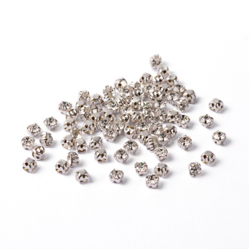 Kamienky na šitie, sklo/mosadz, trieda A, krištáľ, 3-3,2x3-3,2mm, 50ks
