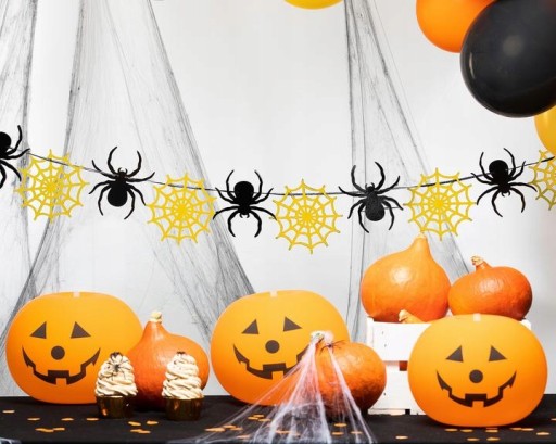 Girlanda pavúky pavučiny čierne zlato Halloween