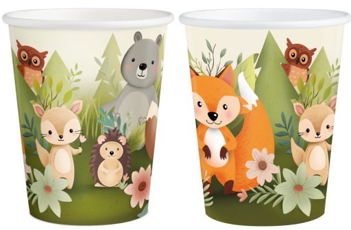 Papierové poháre narodeninové poháre ANIMALS FOREST FRIENDS 220ml 6ks