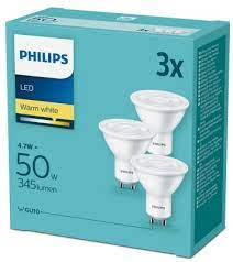 3x GU10 PHILIPS LED žiarovka 4,7W = 50W 2700k 345lm