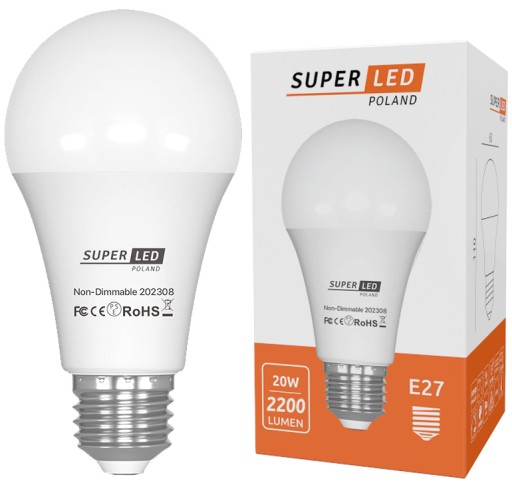 E27 LED žiarovka 20W = 220W 2200lm CCD Viac lumenov SuperLED studená biela
