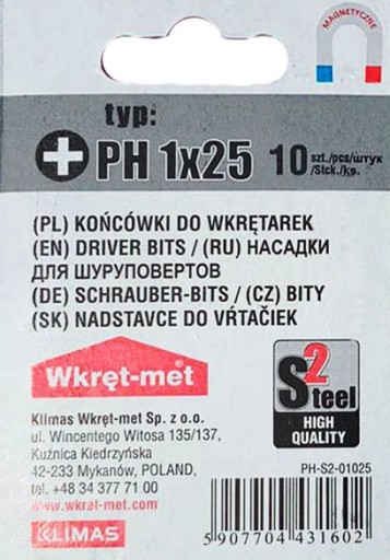 HROTY SKRUTKOVAČA BIT PH1 25MM 10 KS kríž