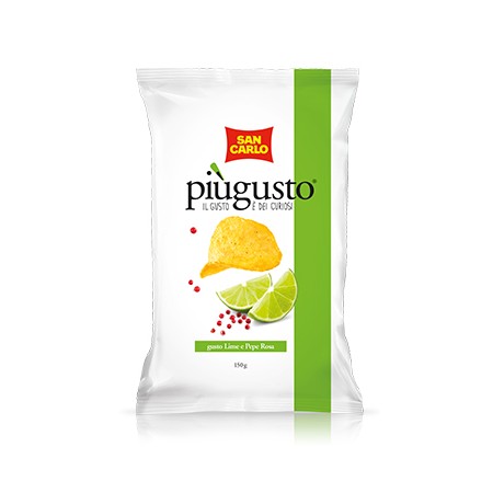Talianske chipsy Limetka a korenie SAN CARLO Piu Gusto Limetka a Pepe Rosa 150g