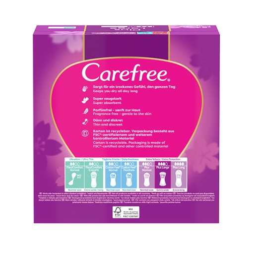 CAREFREE Plus Veľké hygienické vložky Light Scent 64 ks