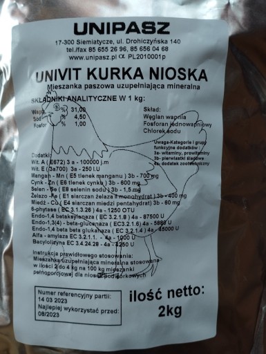 Vitamíny pre sliepky Unipasz Univit Nosnica 2 kg