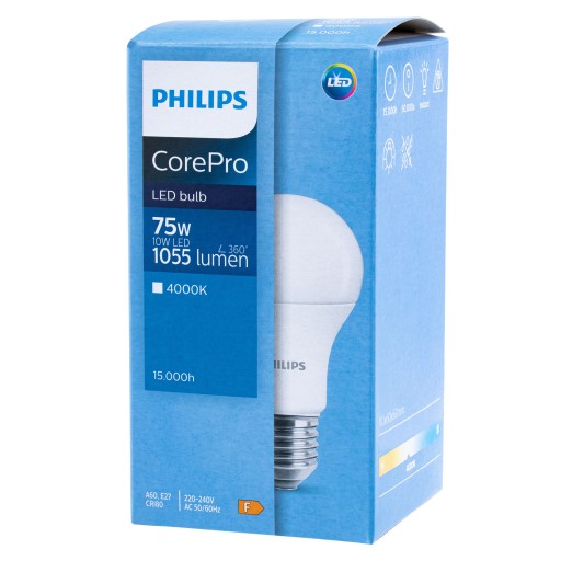 E27 LED žiarovka 10W = 75W 1055lm 4000K Neutral White CorePRO PHILIPS