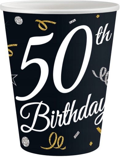 Poháre Papierové poháre k 50. narodeninám Happy Birthday 250 ml 6 ks.