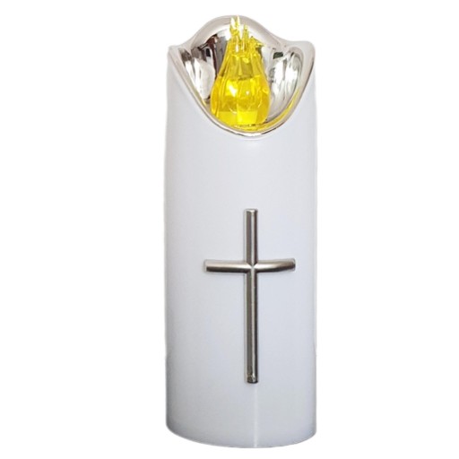 LED VLOŽKA SVIEČKY DO SVIEČKY SVIEČKA 12,5cm BIELA STRIEBORNÁ žltý plameň + bat.