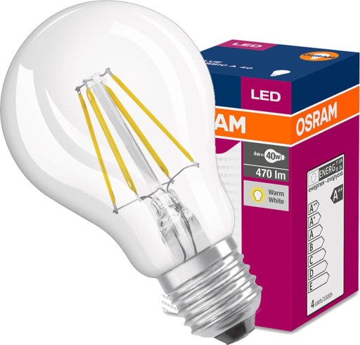 E27 A60 LED žiarovka 4W = 40W 470lm 2700K Výhrevnosť 320° OSRAM vlákno