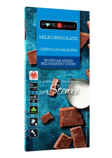 MLIEČNA ČOKOLÁDA SO STÉVIOU, BEZ PRIDANÉHO CUKRU, BEZLEPKU 100 g - PURE&GOO