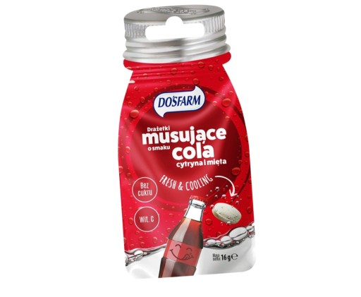 Dražé cukríky BEZ CUKRU, šumivá cola a mäta s vitamínom C DOSFARM