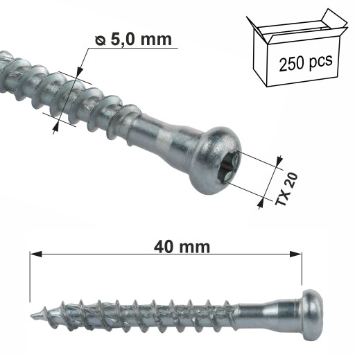 Skrutky pre tesárske spojky 5x40 mm 250 ks TORX Klimas WKCL