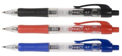 Q-Connect zasúvacie guľôčkové pero 0,7 mm červené x 3