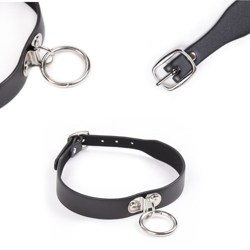 SEXY BDSM CHOKER, TENKÝ KOŽENÝ GOLIER S PRSTEŇOM