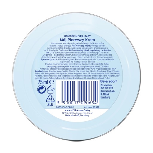 NIVEA BABY MY FIRST KRÉM pre deti, dojčatá, tvár, ruky, telo, 75 ml