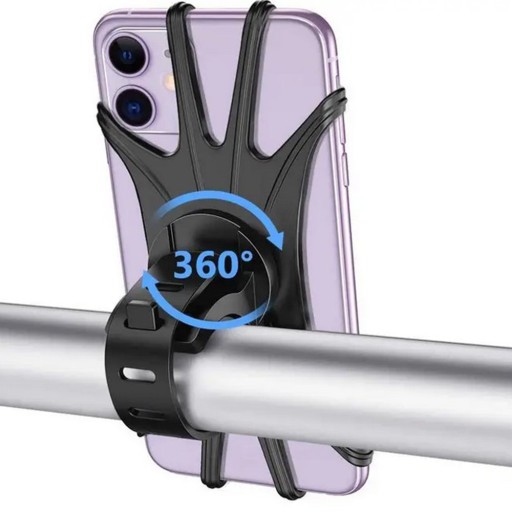 SILNÝ GUMOVÝ DRŽIAK NA BICYKEL PRE MOTOR SMARTFÓNU OTOČENIE 360° až o 6,5