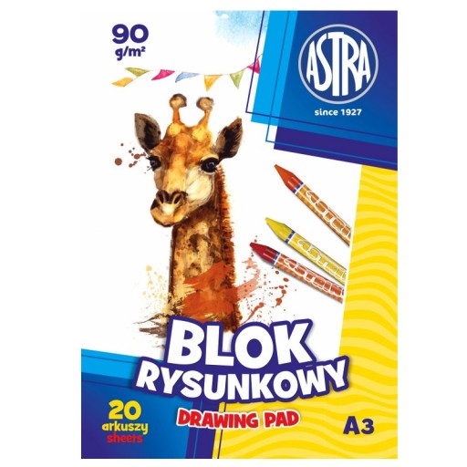 Astra podložka na kreslenie, 20 bielych listov A3, 90g/m2